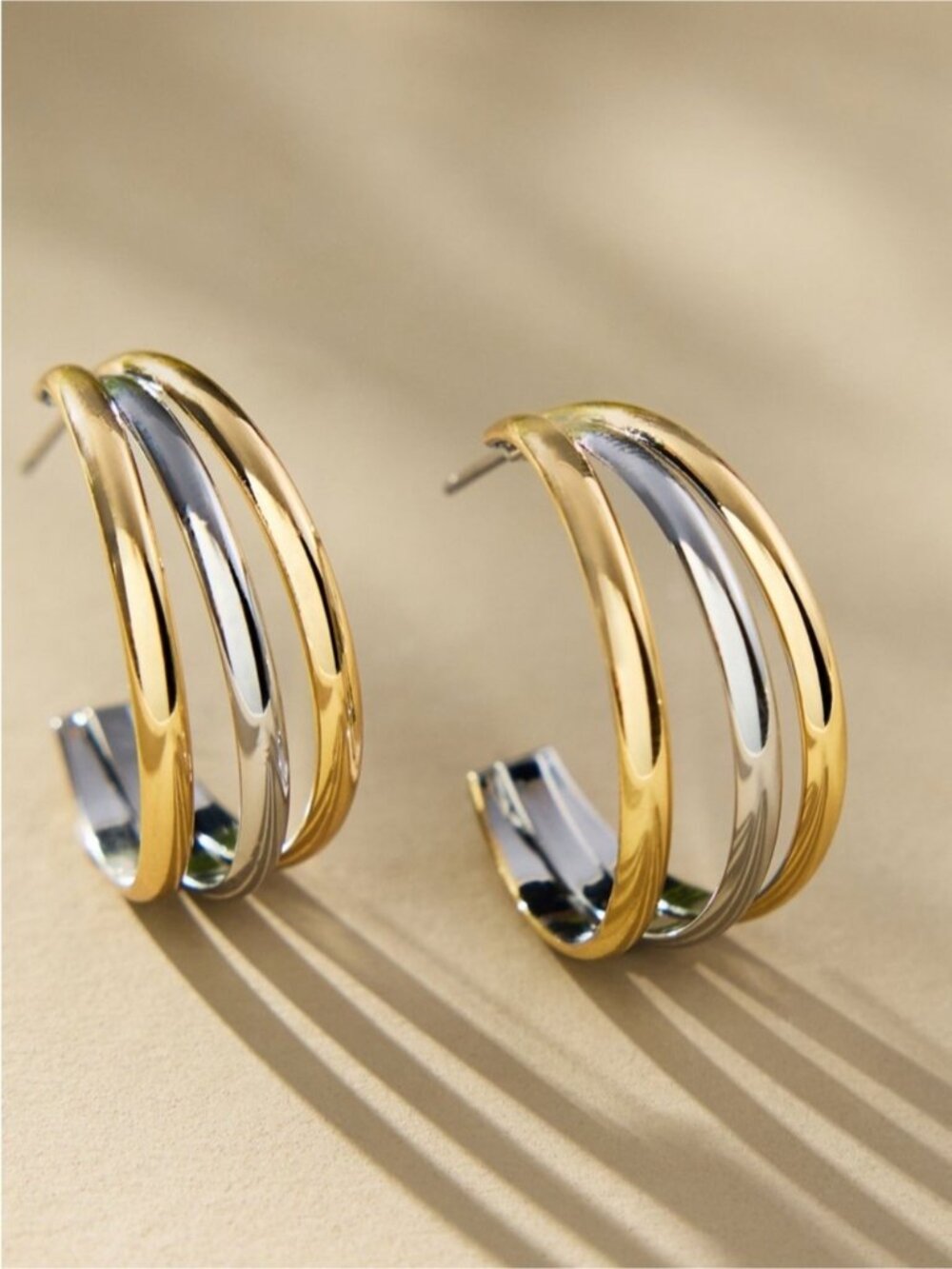 New! Anthropologie Gold Mixed Metal Triple Hoop Earrings NWT
